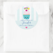 Sticker Rond Cupcake bleu mignonne avec cuisine Kawaii face (Sac)