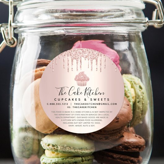 Sticker Rond Cupcake Boulangerie Chef Rose Gold Parties scintil
