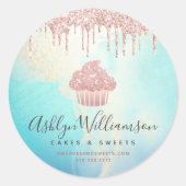 Sticker Rond Cupcake Boulangerie Rose Parties scintillant or go (Devant)