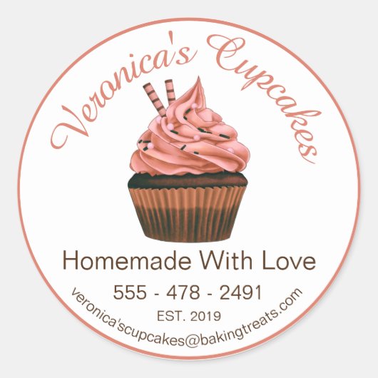Sticker Rond Cupcake Brown Avec Coordonnées (Devant)