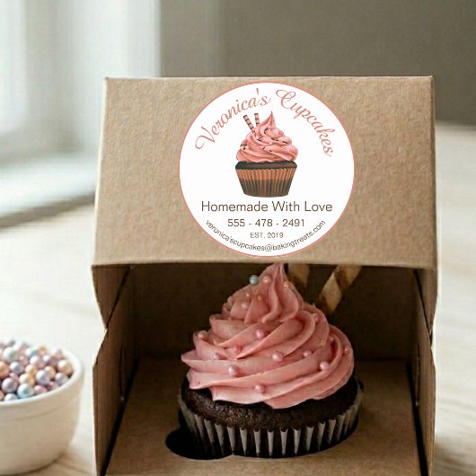 Sticker Rond Cupcake Brown avec coordonnées