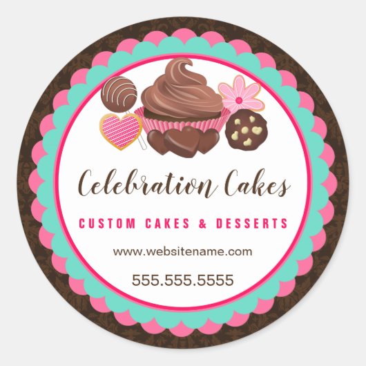 Sticker Rond Cupcake Cake Pop Cookies Scalloped Bannière (Devant)