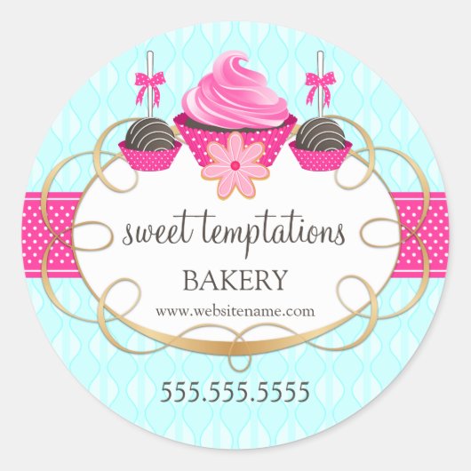 Sticker Rond Cupcake Cake Pops Boulangerie de biscuits Emballag (Devant)