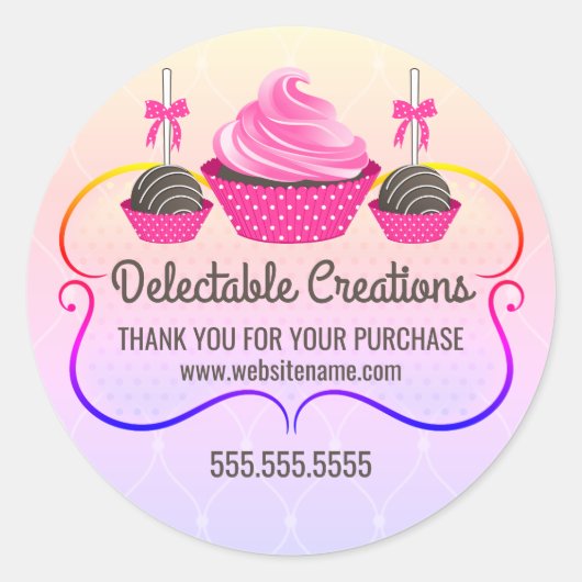 Sticker Rond Cupcake Cake Pops Rainbow Dessert Boulangerie Boît (Devant)
