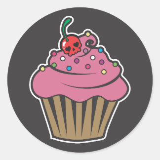 Sticker Rond Cupcake cerise de poison