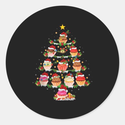 Sticker Rond Cupcake Christmas Tree Lights Funny Fast Food Cupc (Devant)