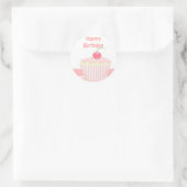 Sticker Rond Cupcake d'anniversaire rose (Sac)