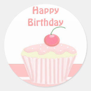 Sticker Rond Cupcake d'anniversaire rose