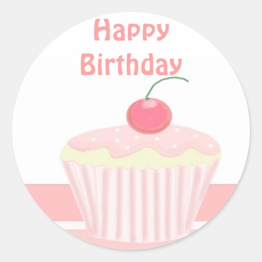 Sticker Rond Cupcake d'anniversaire rose (Devant)