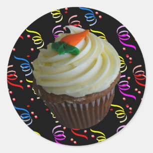 Sticker Rond Cupcake de carottes avec Confetti