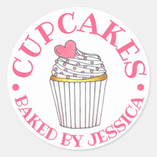 Sticker Rond Cupcake De Coeur Rose Maison Cuite Avec Amour Par