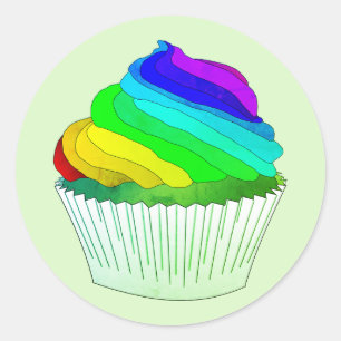 Sticker Rond Cupcake de givre arc-en-ciel