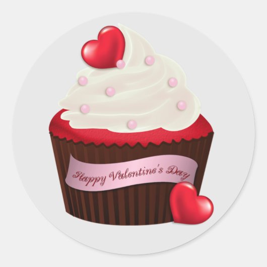 Sticker Rond Cupcake de la Saint-Valentin Animée (Devant)
