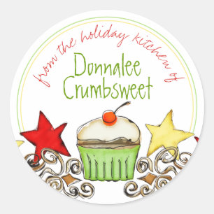 Sticker Rond cupcake de Noël à l'aquarelle