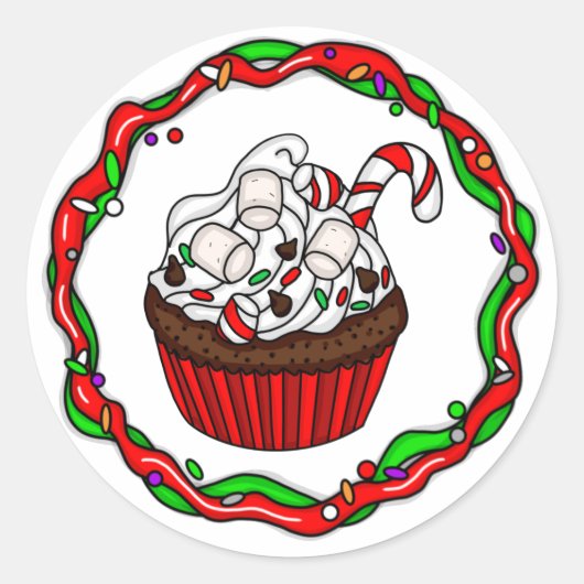 Sticker Rond Cupcake de Noël avec Sucre de canne (Devant)