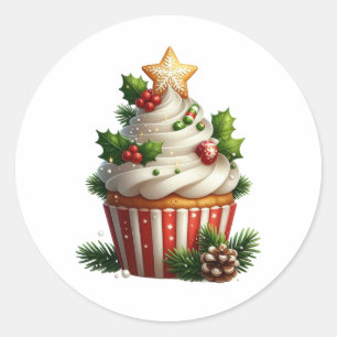 Sticker Rond Cupcake de Noël Simple Saisonnière