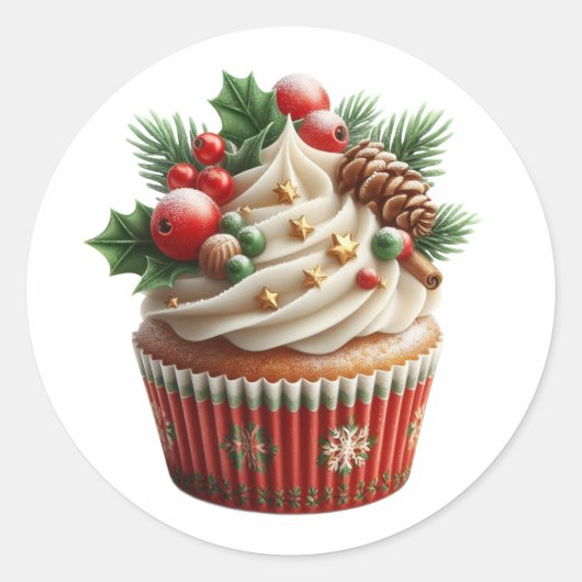 Sticker Rond Cupcake de Noël Vacances (Devant)