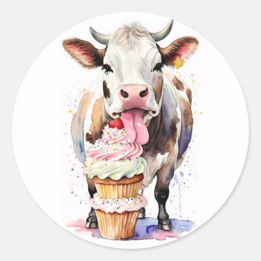 Sticker Rond Cupcake Drôle De Vache Pour Les Amateurs De Vache (Devant)
