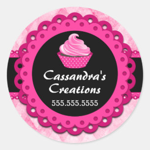 Sticker Rond Cupcake en dentelle rose Boulangerie Cachets