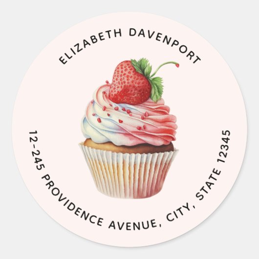 Sticker Rond Cupcake fraise Sweet Dessert Adresse (Devant)