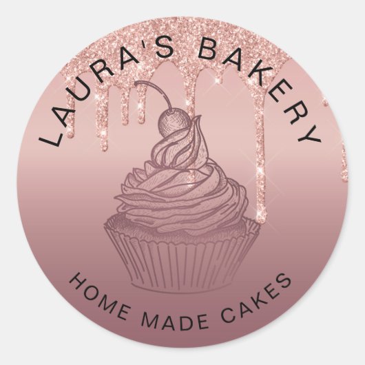 Sticker Rond Cupcake Home Bakery Rustic Vintage (Devant)