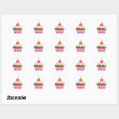 Sticker Rond Cupcake Kawaii avec cerise sur le dessus (Feuille)