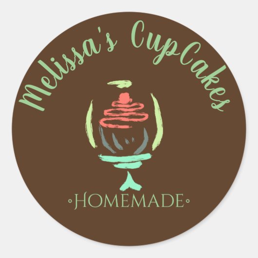 Sticker Rond Cupcake Logo Swirl Cake Stand Boulangerie Maison (Devant)