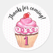 Sticker Rond Cupcake Merci Rose fille 1er anniversaire (Devant)