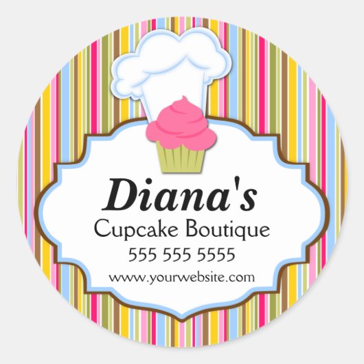 Sticker Rond Cupcake mignonne et sceaux de boîte de boulangerie (Devant)