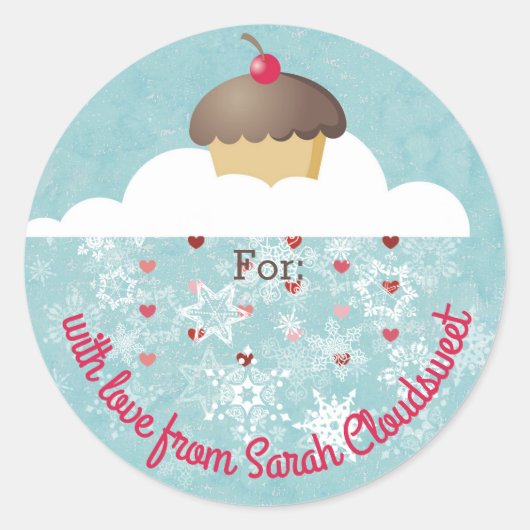 Sticker Rond Cupcake nuages de flocon de neige Noël personnalis (Devant)