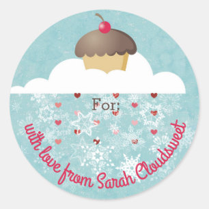 Sticker Rond Cupcake nuages de flocon de neige Noël personnalis
