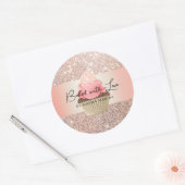 Sticker Rond Cupcake Or rose Cuit Avec Amour Personnalisé (Enveloppe)