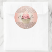 Sticker Rond Cupcake Or rose Cuit Avec Amour Personnalisé (Sac)