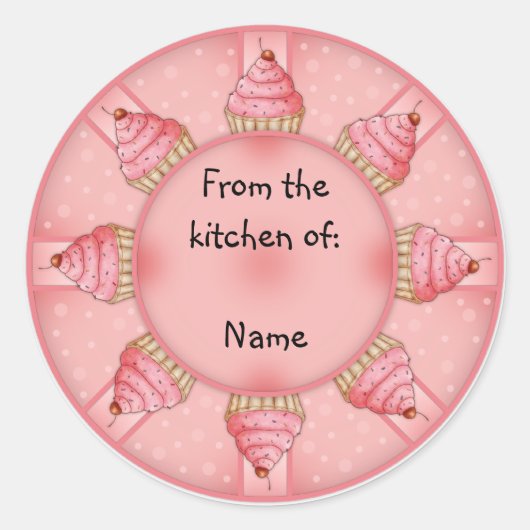 Sticker Rond Cupcake rose (Devant)