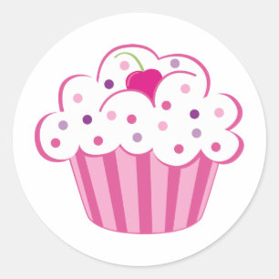 Sticker Rond Cupcake rose