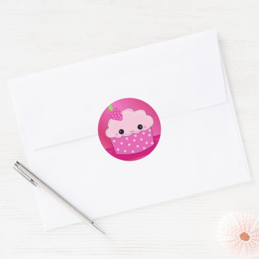 Sticker Rond Cupcake rose (Enveloppe)