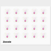 Sticker Rond Cupcake Rose Avec Bougie Premier Anniversaire (Feuille)