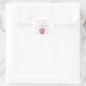 Sticker Rond Cupcake Rose Avec Bougie Premier Anniversaire (Sac)