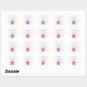 Sticker Rond Cupcake Rose Avec Bougie Premier Anniversaire (Feuille)