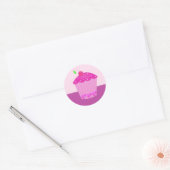 Sticker Rond Cupcake rose avec cerise sur le dessus (Enveloppe)