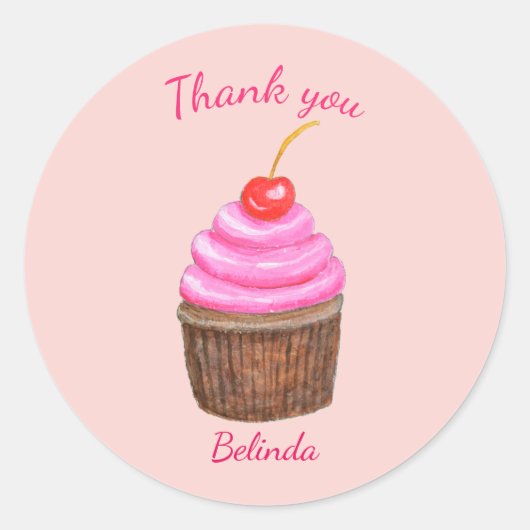 Sticker Rond Cupcake rose avec Cherry personnalisable Faveur   (Devant)