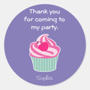 Sticker Rond Cupcake rose avec Merci de cerise Pointe Polka