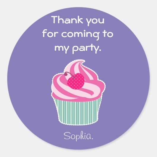 Sticker Rond Cupcake rose avec Merci de cerise Pointe Polka (Devant)