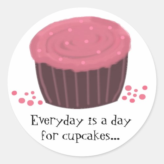 Sticker Rond Cupcake rose avec mignon dire (Devant)
