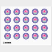 Sticker Rond Cupcake rose avec Poisson Pot (Feuille)