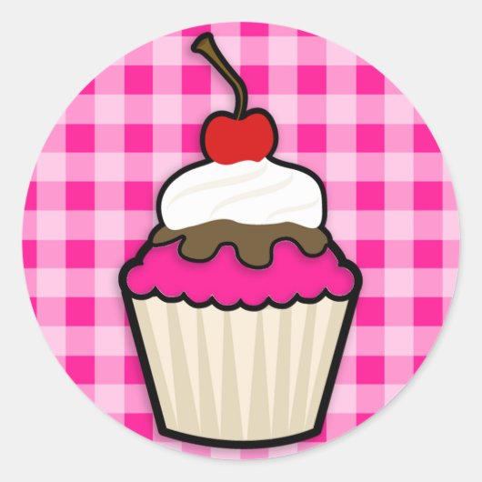 Sticker Rond Cupcake rose chaud (Devant)