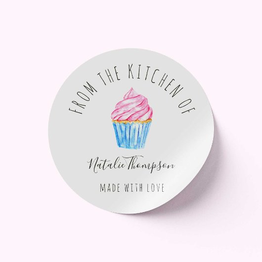 Sticker Rond Cupcake rose de la cuisine de cuisson maison