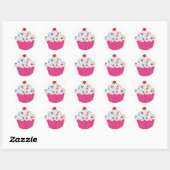 Sticker Rond Cupcake Rose Dessert (Feuille)