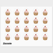 Sticker Rond Cupcake rose et Brown (Feuille)