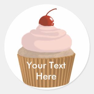 Sticker Rond Cupcake rose et Brown